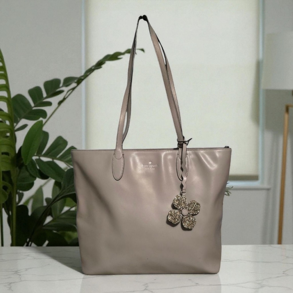 Kate Spade Kerri Gray Leather Medium Tote Shoulder Bag
